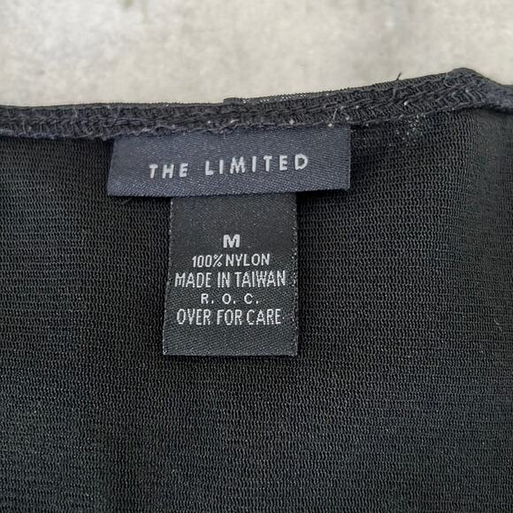 The Limited Black Nylon Mesh Knit Top Blouse Woman Medium V-Neck Ruffle - Picture 6 of 10